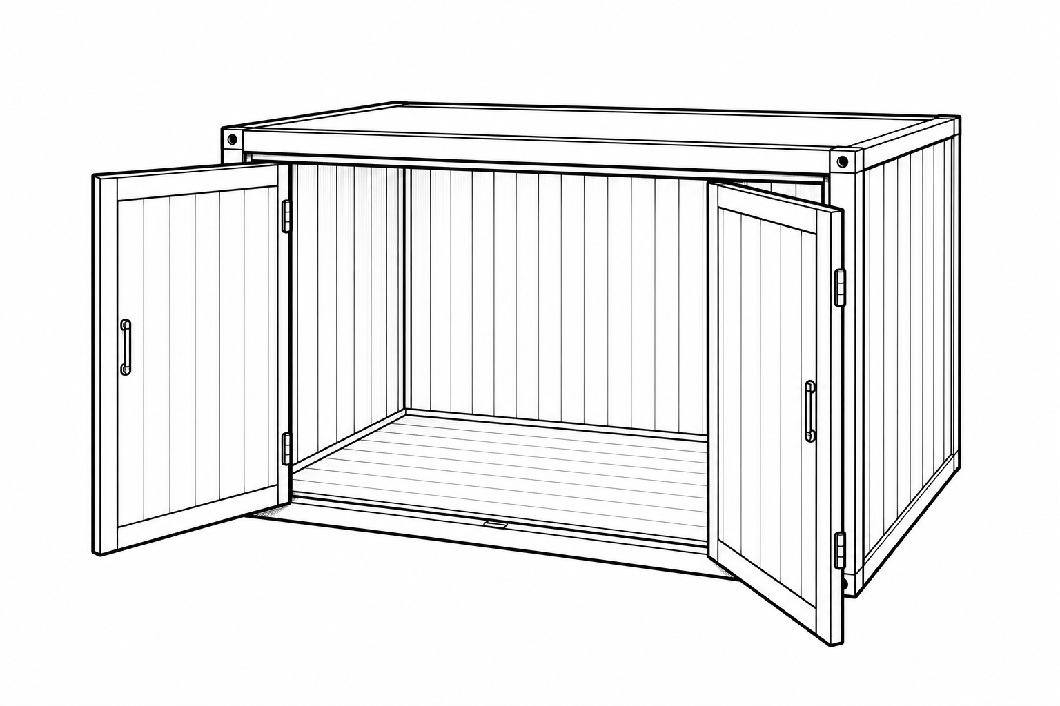 Sketch of a self storage unit with doors open
